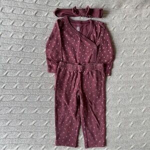 EUC Carter’s 3pc Baby Girl Outfit Set, Maroon & Pink Hearts, 9 Months